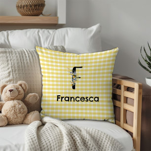 Monogramm initiale Wasserfarbe-Blumen-Gingham-Must Kissen