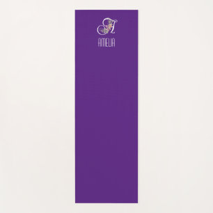 Monogramm Initiale Wasserfarben-Blume lila Yogamatte