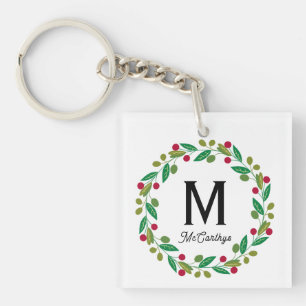 Monogramm-Initiale - Weihnachtskranz Schlüsselanhänger