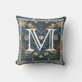 Monogramm Initiale William Morris Strawberry Thief Kissen