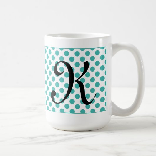 Monogramm-Initialen Aqua-Punkte-Tasse Kaffeetasse (Rechts)