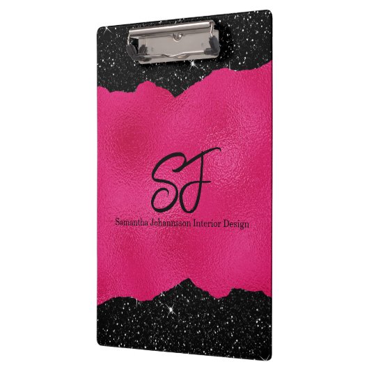 Monogramm-Initialen auf luxuriösem Schwarz und Hot Klemmbrett (Links)