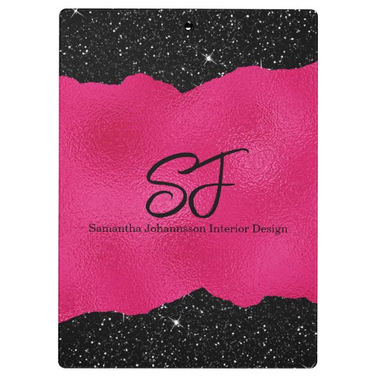 Monogramm-Initialen auf luxuriösem Schwarz und Hot Klemmbrett (Rückseite)