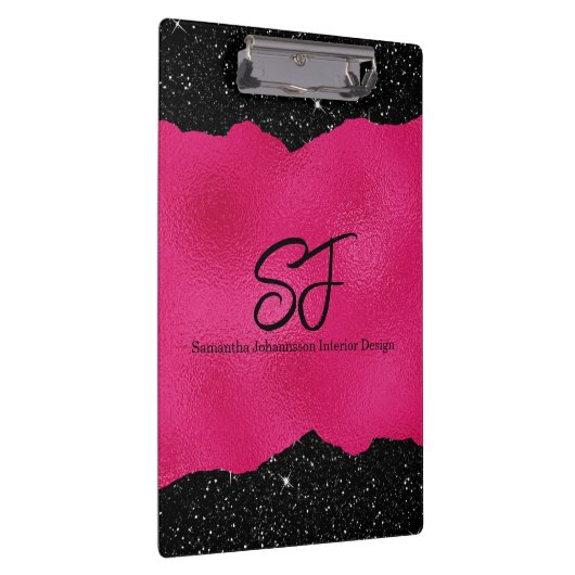 Monogramm-Initialen auf luxuriösem Schwarz und Hot Klemmbrett (Rechts)