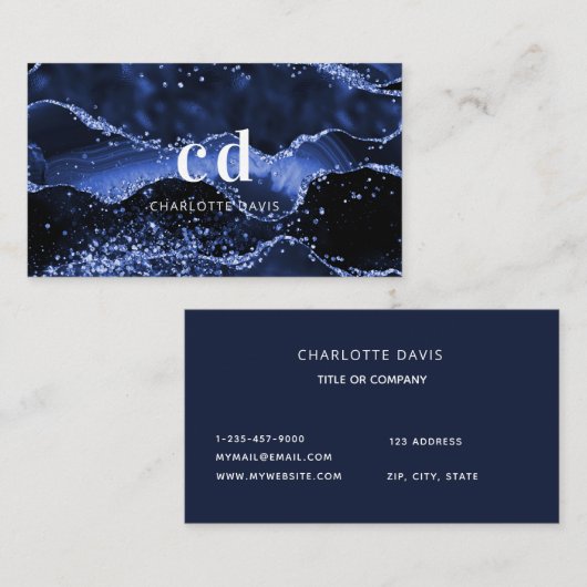 Monogramm-Initialen aus Blauagat Visitenkarte (Vorne/Hinten)