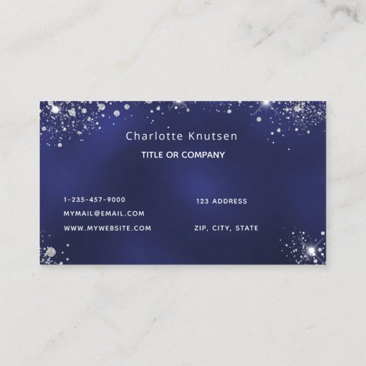 Monogramm-Initialen aus blauem Glitzer Visitenkarte (Rückseite)