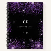 Monogramm-Initialen aus lila Glitzer Notizblock (Vorderseite)