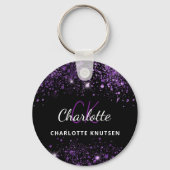 Monogramm-Initialen aus lila Glitzer Schlüsselanhänger (Vorderseite)