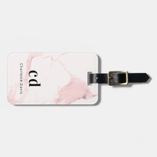 Monogramm-Initialen aus Rosa-Marmor Gepäckanhänger (Vorderseite horizontal)