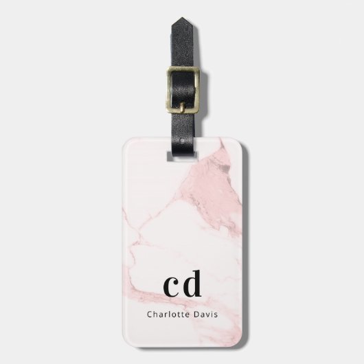 Monogramm-Initialen aus Rosa-Marmor Gepäckanhänger (Vorderseite vertikal)