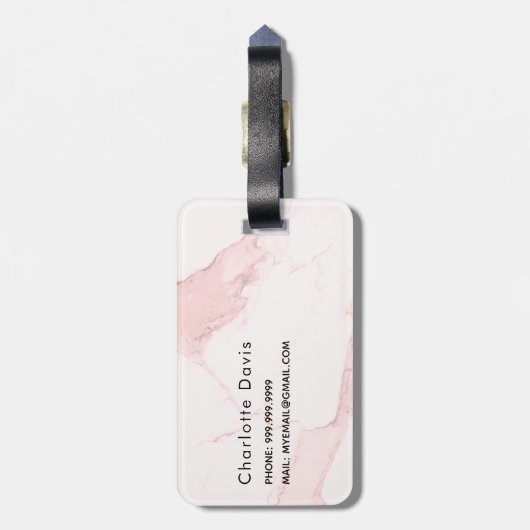 Monogramm-Initialen aus Rosa-Marmor Gepäckanhänger (Rückseite vertikal)