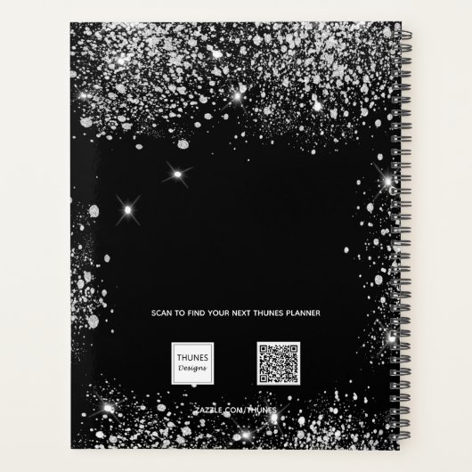 Monogramm-Initialen aus schwarzem Glitzer Planer (Rückseite)