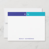Monogramm-Initialen Blau- und Türkis-Band Schreibw Mitteilungskarte (Vorderseite)