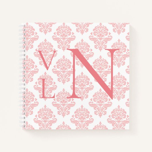 Monogramm Initialen Damast Pfirsich Notizbuch (Vorderseite)