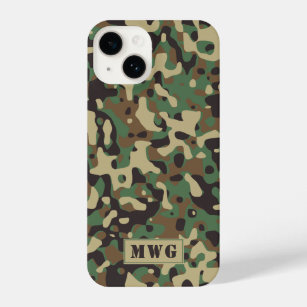 Monogramm-Initialen der Camouflage Tarnmuster iPhone 14 Hülle