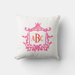 Monogramm-Initialen der rosa und roten Pagode-Blum Kissen