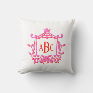 Monogramm-Initialen der rosa und roten Pagode-Blum Kissen