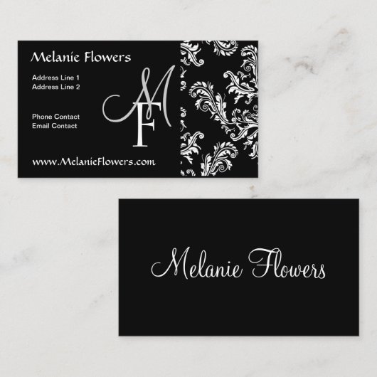 Monogramm-Initialen der Visitenkarte Vintag Damask (Vorne/Hinten)