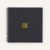 Monogramm-Initialen des modernen schwarzen Ledermu Notizblock (Vorderseite)