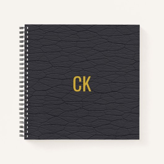 Monogramm-Initialen des modernen schwarzen Ledermu Notizblock (Vorderseite)