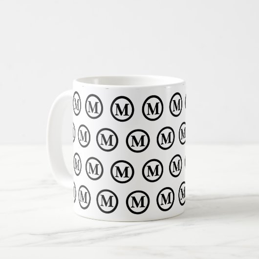 Monogramm-Initialen, einfach schwarz-weiß Kaffeetasse (Vorderseite Links)