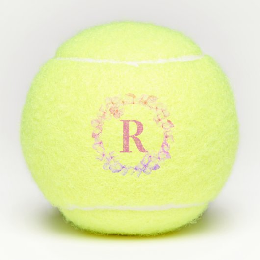 Monogramm-Initialen Floral Logo Pink Niedlich Tennisbälle (Vorderseite)