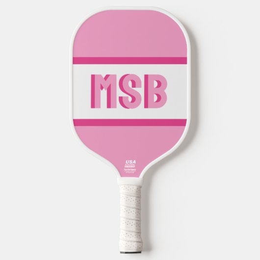 Monogramm-Initialen, Fun-Pink-Streifen, benutzerde Pickleball Schläger (Vorderseite)