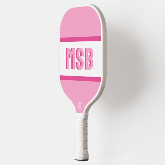 Monogramm-Initialen, Fun-Pink-Streifen, benutzerde Pickleball Schläger (Links)