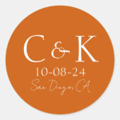 Monogramm-Initialen für Burnt Orange Wedding Runder Aufkleber (Vorderseite)
