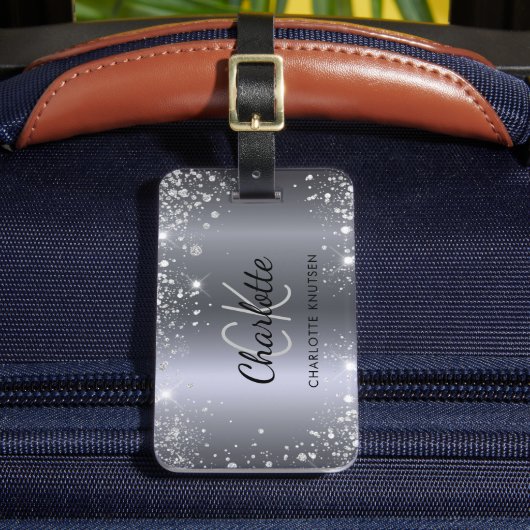 Monogramm-Initialen für den Silver-Glitzer Gepäckanhänger (Vorderseite Insitu 2)