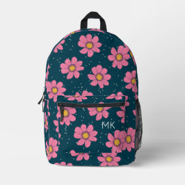 Monogramm-Initialen für hübsche, blaurosa Blume Bedruckter Rucksack