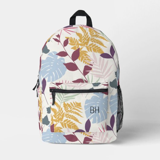 Monogramm-Initialen für hübsche tropische Blätter Bedruckter Rucksack (Vorderseite)