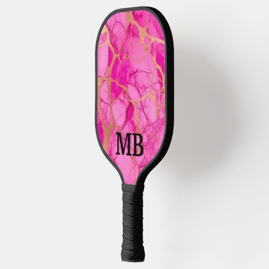 Monogramm-Initialen für rosa Gold-Alkohol-Tintenfa Pickleball Schläger (Links)