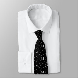 Monogramm-Initialen geometrisches Muster Schwarz Krawatte