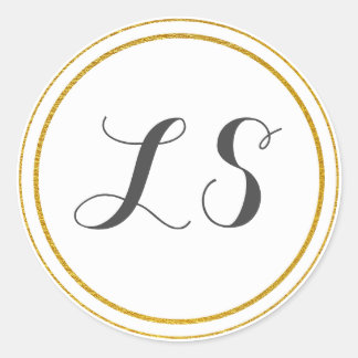 Monogramm-Initialen | Gold- und Weißkreisgrenzen Runder Aufkleber