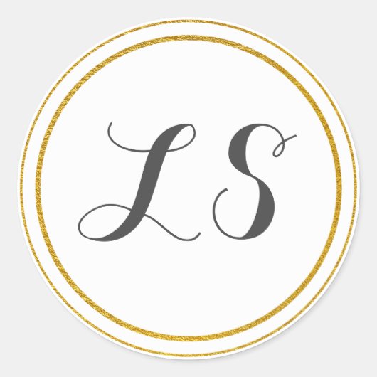 Monogramm-Initialen | Gold- und Weißkreisgrenzen Runder Aufkleber (Vorderseite)