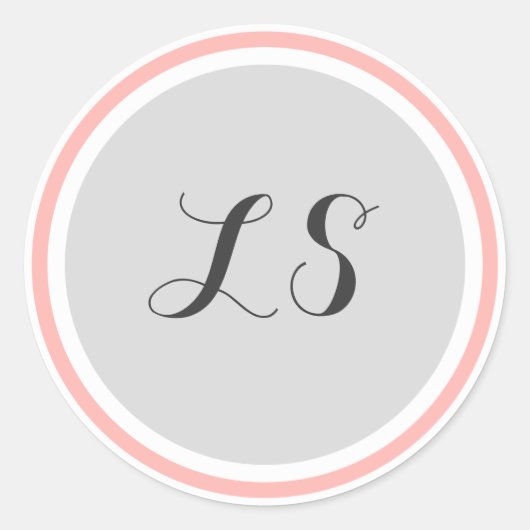 Monogramm-Initialen | Grau-weiß-rosa-Circle Border Runder Aufkleber (Vorderseite)
