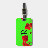 Monogramm-Initialen-helles grünes rotes Neonblumen Gepäckanhänger (Vorderseite vertikal)