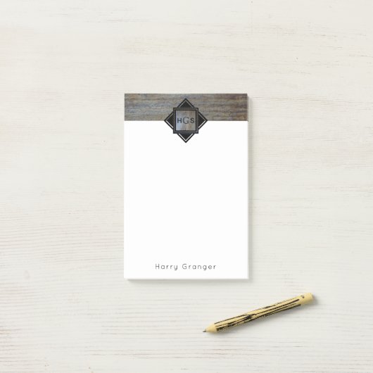 Monogramm-Initialen männlich für rustikales Holz Post-it Klebezettel (Auf Schreibtisch)