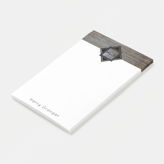 Monogramm-Initialen männlich für rustikales Holz Post-it Klebezettel (angewinkelt)