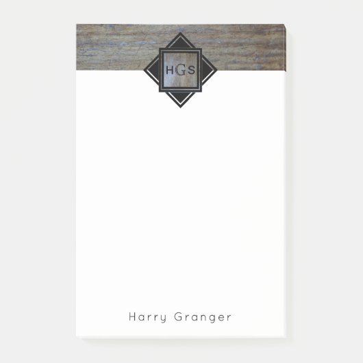 Monogramm-Initialen männlich für rustikales Holz Post-it Klebezettel (Vorderseite)