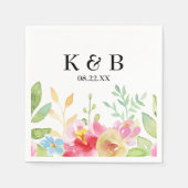 Monogramm-Initialen mit/Datum und Aquarellfarben-B Serviette (Vorderseite)