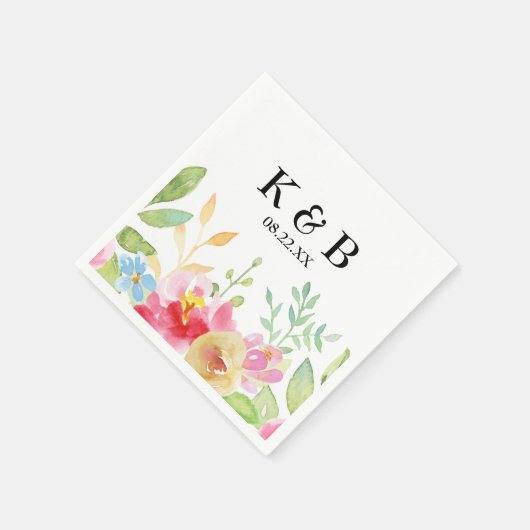 Monogramm-Initialen mit/Datum und Aquarellfarben-B Serviette (Ecke)