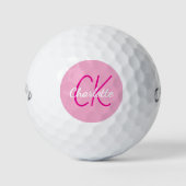 Monogramm-Initialen mit rosa Namen Golfball (Vorderseite)