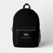 Monogramm-Initialen mit Schwarz-weißem Namen Bedruckter Rucksack (Vorderseite)