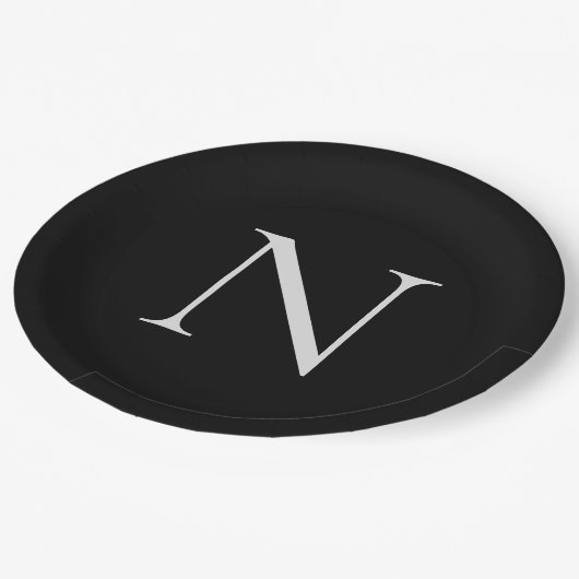 Monogramm-Initialen Name Angepasste Schwarz-weiße Pappteller (Schrägansicht)