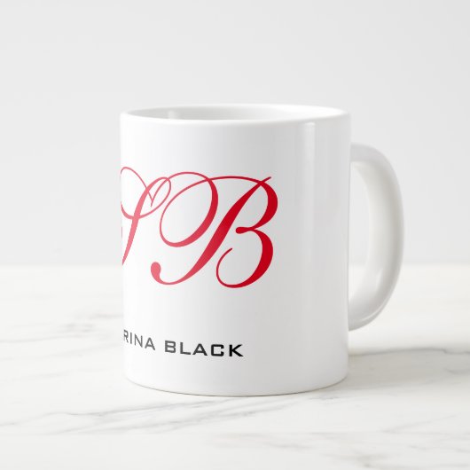 Monogramm Initialen Name Schlicht Moderne Minimali Jumbo-Tasse (Vorderseite Rechts)