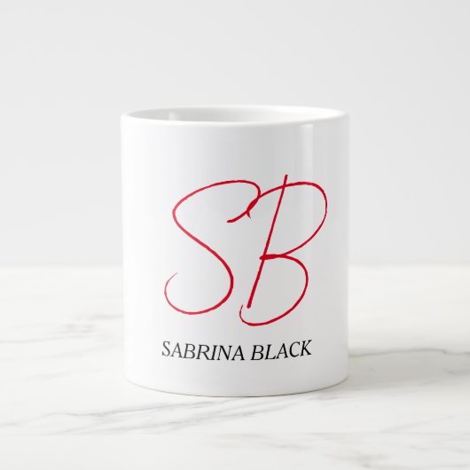 Monogramm Initialen Name Schlicht Moderne Minimali Jumbo-Tasse (Vorderseite)