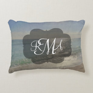 Monogramm-Initialen-Ozean des Strand-3-Letter Zierkissen