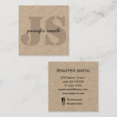 Monogramm-Initialen rustikal braun mit Social Medi Quadratische Visitenkarte (Vorne/Hinten)